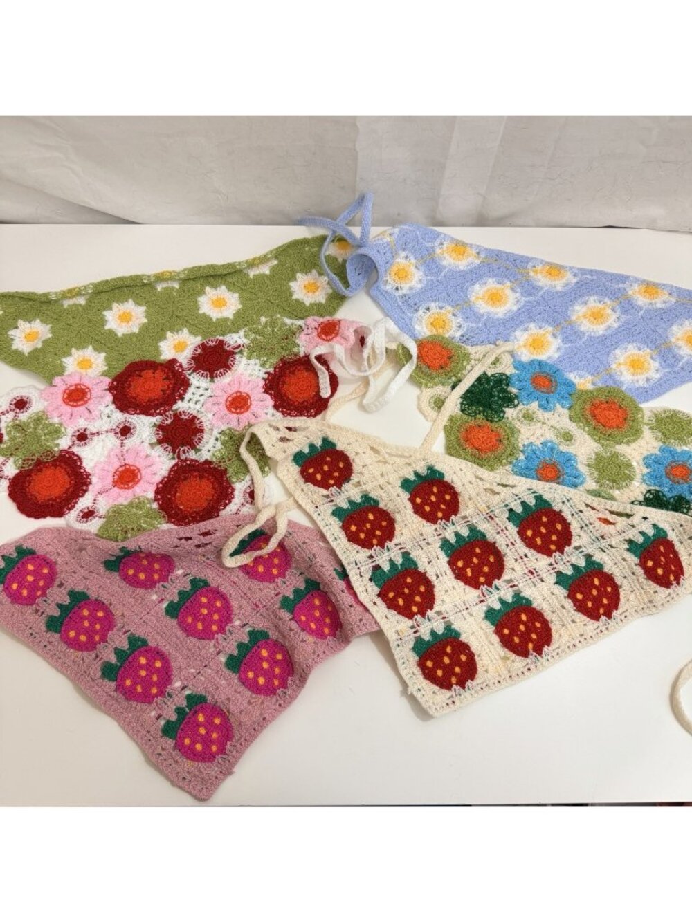 Gyltryx Womens 6 Piece Crochet Floral & Berry Bandana Knit Triangle Headbands